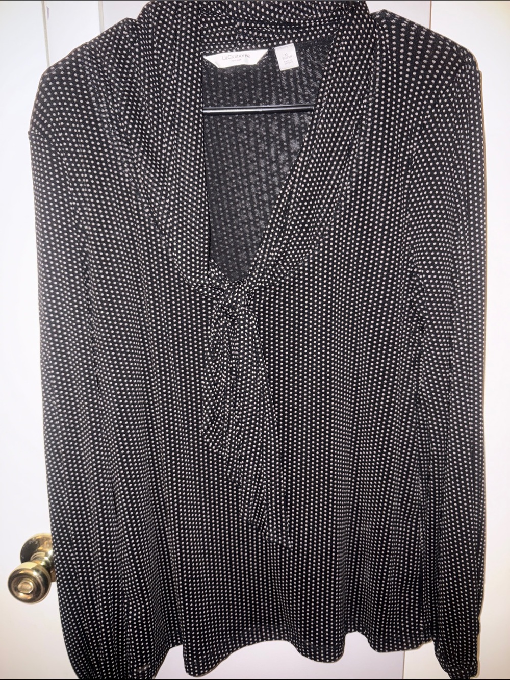 Liz Claiborne Black and White Dot Tie-Neck Blouse
